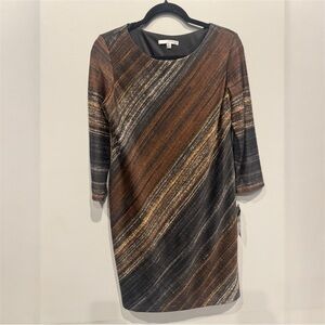 Studio One Diagonal Stripe Shift Dress in Brown & Black